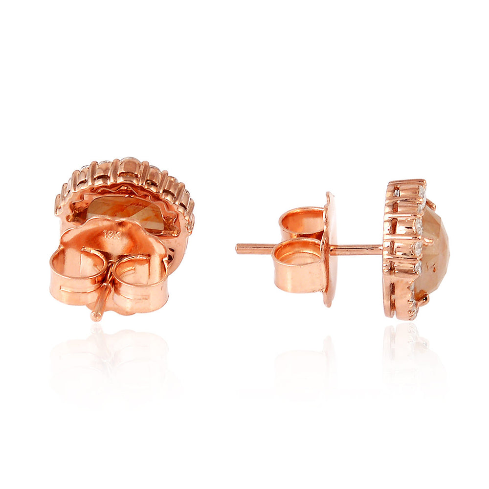 18K Solid Rose Gold Pave Ice Diamond Stud Earrings For Gifts