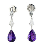 18K White Gold Oval Green & Pear Purple Amethyst February Birthstone White Sapphire Dangler For Her