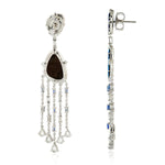Oval Cut Opal Doublet Baguette Blue Sapphire Pave Diamond Chandelier Earrings In White Gold