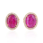 Slice Ruby Prong Natural Diamond July Birthstone Stud In 18K Rose Gold For Gifts