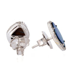 Opal Doublet October Birthstone Prong Diamond Mini Stud 18K White Gold Jewelry