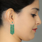 Faceted Emerald Beads Chandelier Earrings Pave Diamond Jewelry In 18k White Gold