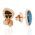 Natural Opal Doublet Gemstone Prong Diamond Stud 18K Rose Gold Jewelry