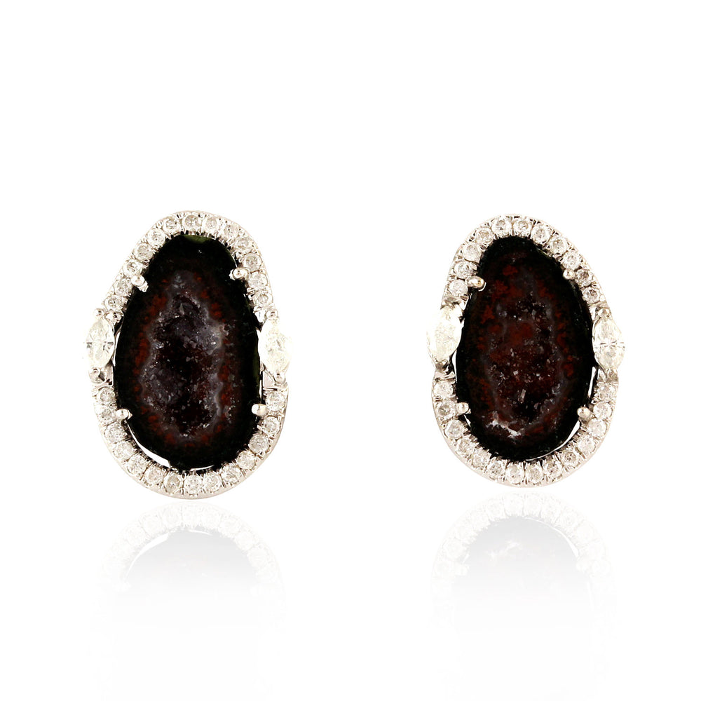 Uneven Geode Marquise Diamond Stud Earrings In 18K White Gold For Gifts