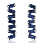 Natural Baguette Cut Blue Sapphire Stud Earrings In 18k White Gold