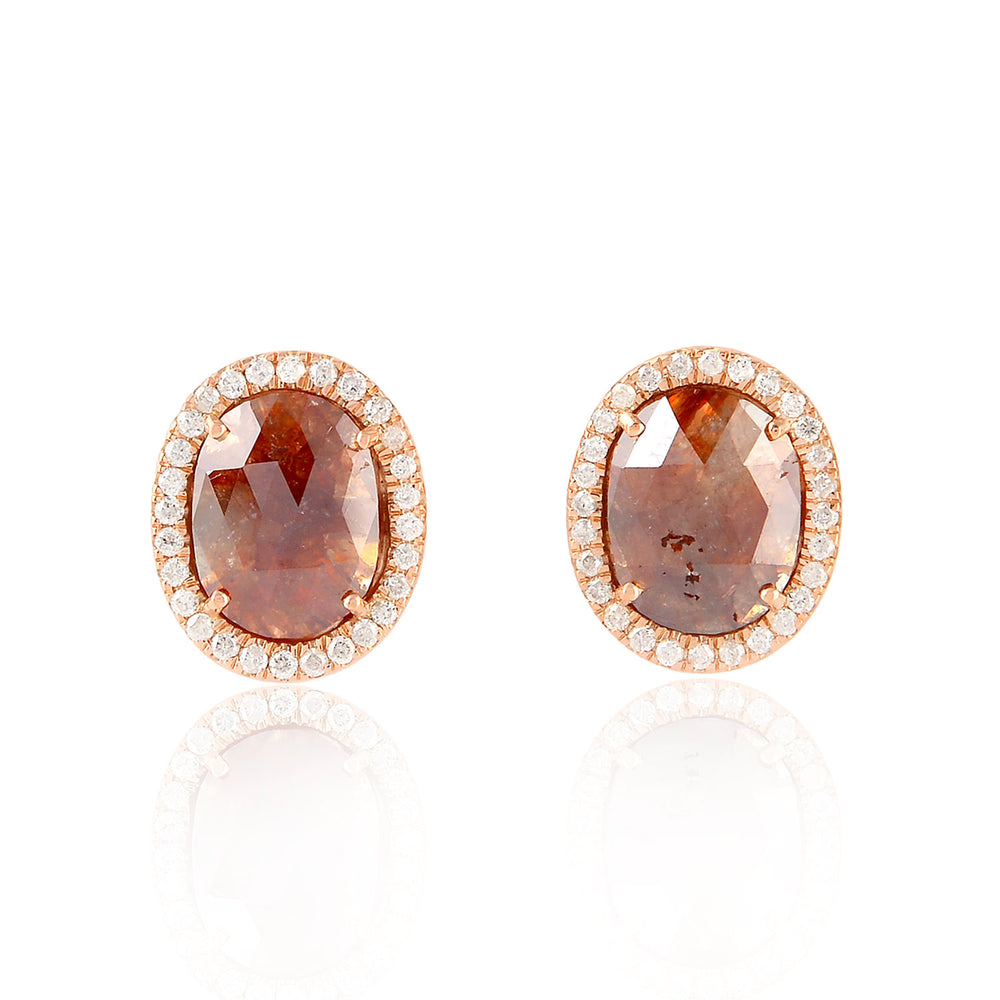 Natural Oval Ice Diamond Designer Stud In 18K Rose Gold