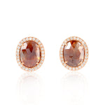 Natural Oval Ice Diamond Designer Stud In 18K Rose Gold