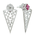 Square Pink Tourmaline Prong Diamond Geometric Dangler In White Gold For Her