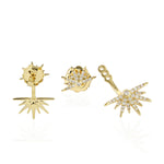 14K Yellow Gold Micro Pave Natural Diamond Half Starburst Ear Jacket For Women's