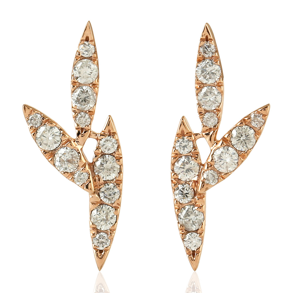 14K Rose Gold Pave Diamond Designer Minimal Stud Earrings For Her