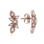 18K Rose Gold Designer Stud Earrings Prong Natural Rose Cut Diamond Jewelry For Her