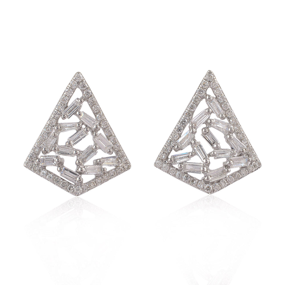 18K White Gold Prong Natural Baguette Diamond Kite Stud Earrings Jewelry For Her