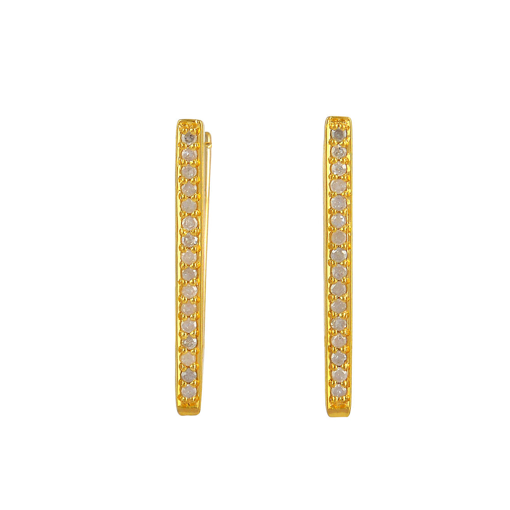 18K Yellow Gold Pave Natural Diamond V Shape Hoop Earrings For Birthday Gift