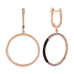 Natural Diamond Wood Designer Latch Back Dangler In 14K Rose Gold