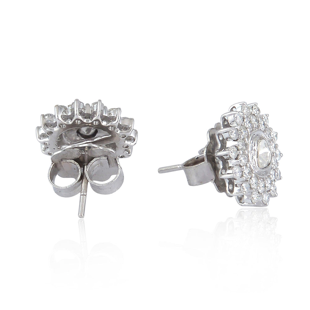 18K White Gold Solitaire Sunflower Stud Earrings Made with Natural Diamond Jewelry