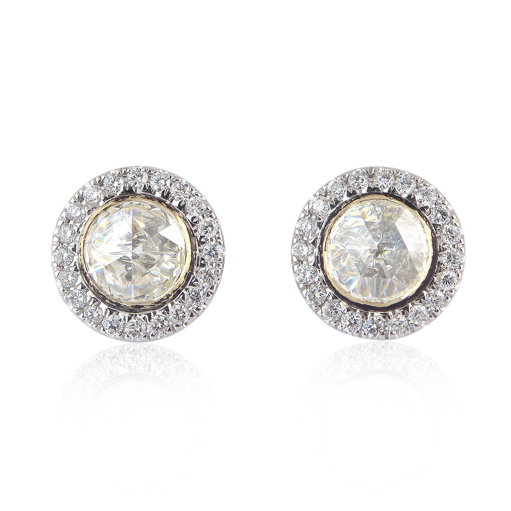 18K White Gold Bezel Set Rose Cut Diamond Stud Earrings For Her