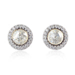 18K White Gold Bezel Set Rose Cut Diamond Stud Earrings For Her