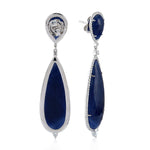 18K White Gold Drop Cut Blue Sapphire Natural Rose Gold Dangler Handmade Jewelry For Her