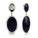 Egg Cut Blue Sapphire Natural Baguette Diamond Dangler 18K White Gold Wedding Jewelry