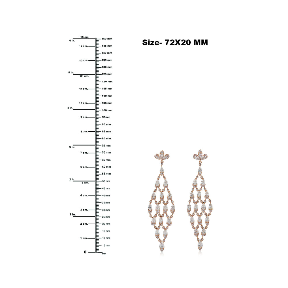 18K Rose Gold Prong Natural Rose Cut Diamond Geometric Chandelier Earrings For Wedding