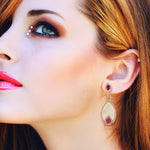 Pear Cut Ruby Fancy Cut MOP Pave Diamond Beautiful Dangler In 18K Rose Gold