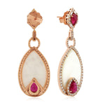 Pear Cut Ruby Fancy Cut MOP Pave Diamond Beautiful Dangler In 18K Rose Gold