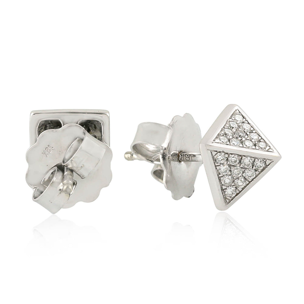 18K White Gold Micro Pave Diamond Pyramid Design Stud Earrings