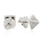 18K White Gold Micro Pave Diamond Pyramid Design Stud Earrings