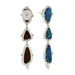 18K White Gold Triple Tier Opal Doublet Gemstone Micro Pave Diamond Danglers Jewelry