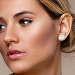 Prong Set Pearl Chinese Pave Diamond Stud Earrings In 18K White Gold