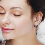 Baguette Cut Amethyst Round Cut Peridot Pave Diamond Stud Earrings In White Gold