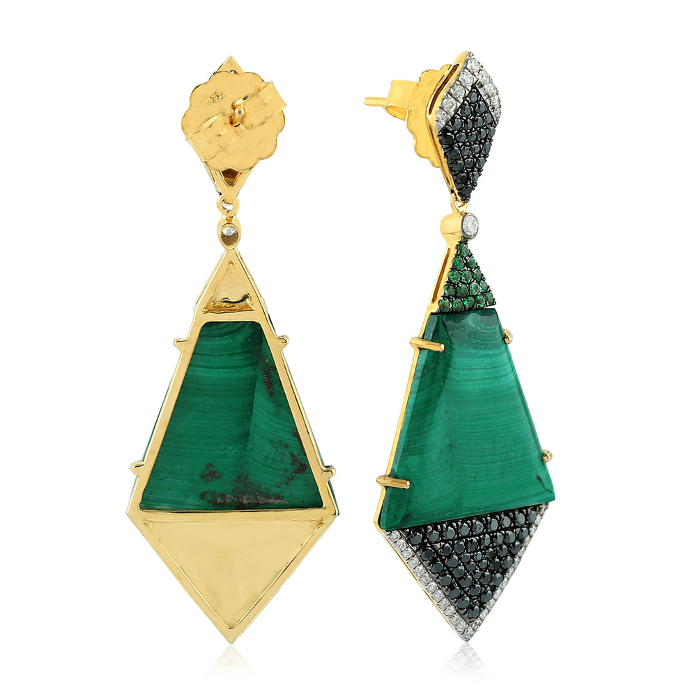 Fancy Cut Malachite Pave Tsavorite Micro Pave Black White Diamond Dangler In Gold