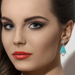 Baguette Diamond Prong Turquoise Gemstone Designer Dangler In 18K White Gold
