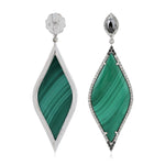 Marquise Malachite Pave Black White Diamond Unique Danglers In White Gold