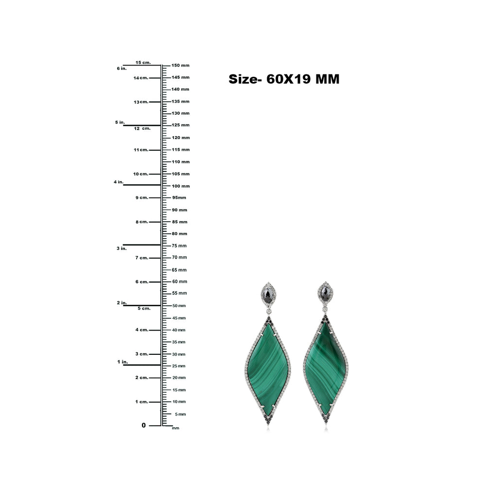 Marquise Malachite Pave Black White Diamond Unique Danglers In White Gold