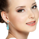 Fancy Cut Turquoise Micro Pave Diamond Long Danglers Partywear Jewelry Made In 18K White gold