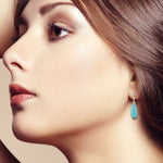 Pear Cut Turquoise Prong Emerald Pave Diamond Drop Dangler In 18K White Gold