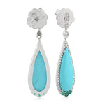 Pear Cut Turquoise Prong Emerald Pave Diamond Drop Dangler In 18K White Gold