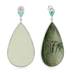 Picture Bakelite Bezel Set Emerald Pave Diamond Bird Drop Dangler In White Gold