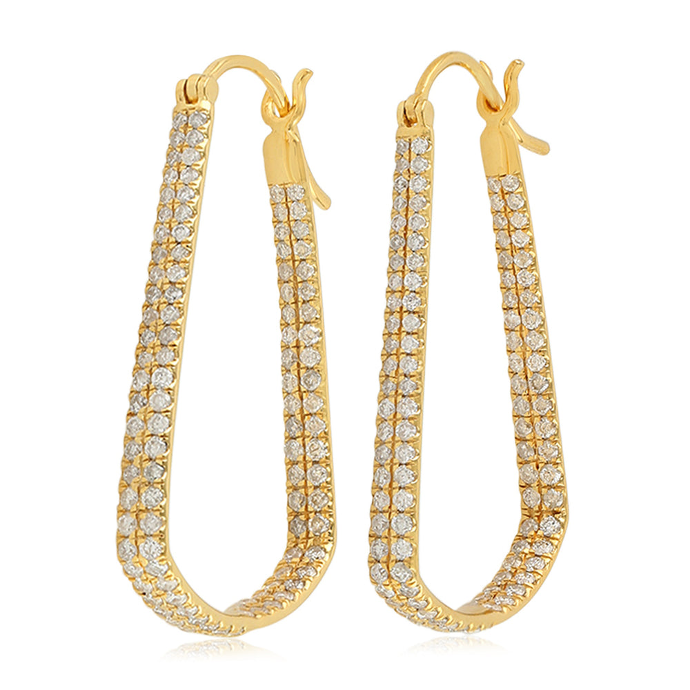 18K Yellow Gold Micro Pave Natural Diamond Designer Long Hoop For Wedding Gifts