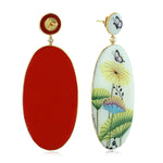Butterfly Picture Bakelite Prong Diamond Enamel Dangle Earrings In 18K Yellow Gold
