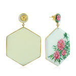 Hexagon Cut Bakelite Gold Prong Diamond Flower Dangler In 18K Yellow Gold