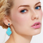 Turquoise Pear Cut Blue Sapphire Pave Diamond Designer Dangler In 18K White Gold