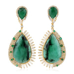 Sparkling Tear Drop Dangler Emerald Prong Baguette Diamond In 18K Yellow Gold