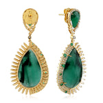 Sparkling Tear Drop Dangler Emerald Prong Baguette Diamond In 18K Yellow Gold