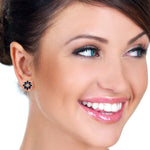 Square Cut Blue Sapphire Prong Diamond Stud Earrings In 18k White Gold