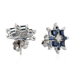 Square Cut Blue Sapphire Prong Diamond Stud Earrings In 18k White Gold