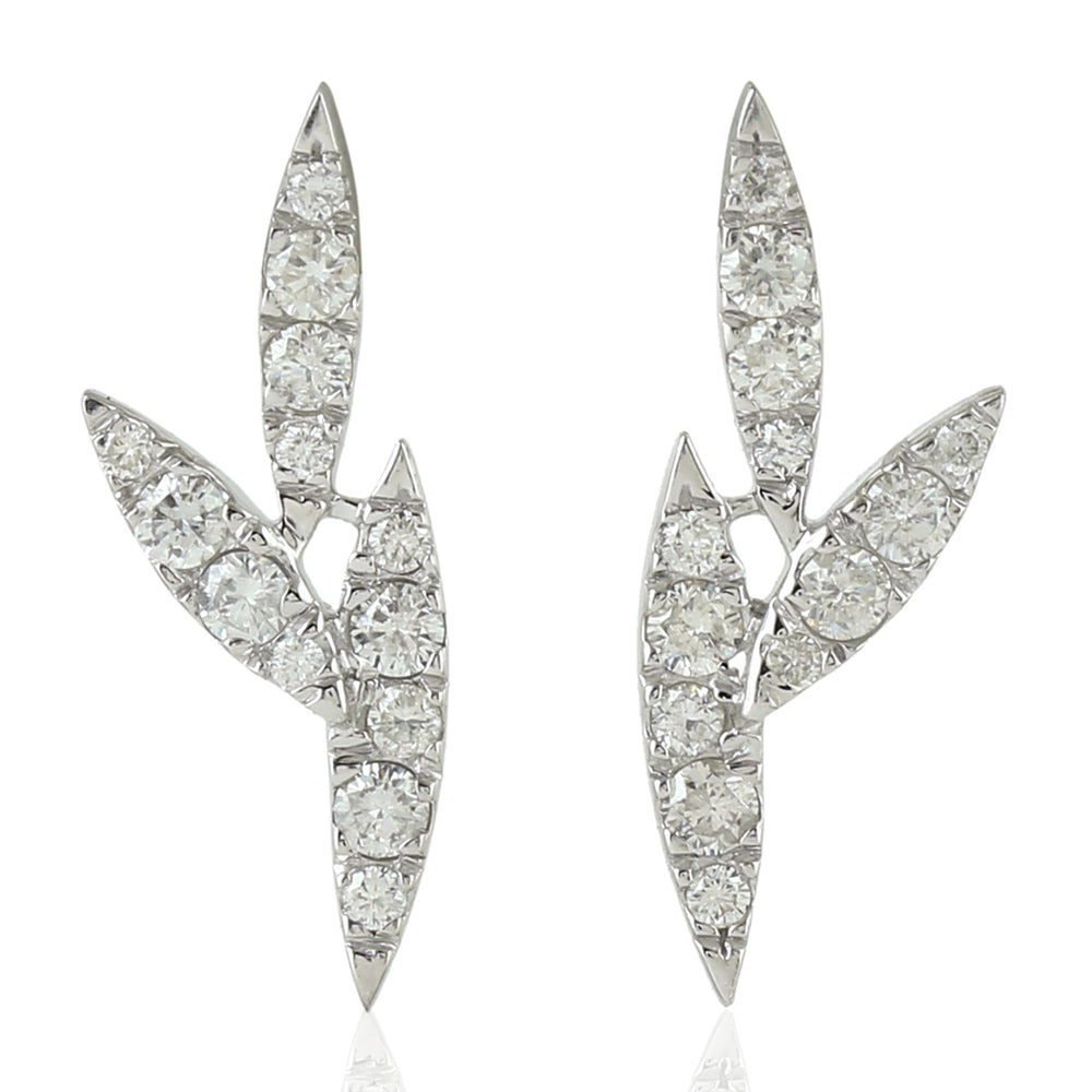 14K White Gold Pave Diamond Designer Minimal Stud Earrings For Her