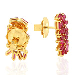 Baguette Ruby Gemstone July Birthstone Stud Earrings 18K Yellow Gold Jewelry For Her