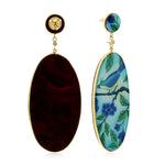 18K Yellow Gold Prong Set Diamond Picture Bakelite Gold Bird Dangle Earrings